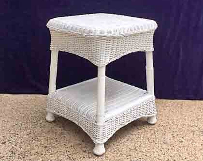 Vintage Wicker Table White Wicker Side Table Mid Century Boho Chic