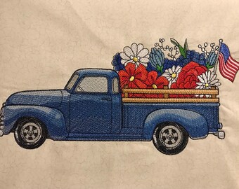 Retro Truck with American flag Pillow Cover - Red white and Blue Independence Day decor pillow
