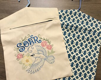 Clothes Pin Bag embroidered with Soar