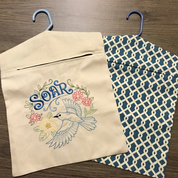 Spring Clothes Pin Bag Embroidered With Soar 
