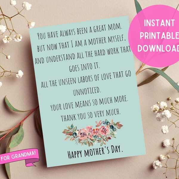 Mother's Day Card for Grandma, Sweet Mother's Day Card, Grandma appreciation, New Grandma Card, 5 x 7 Vertical Greeting Card, Floral Card