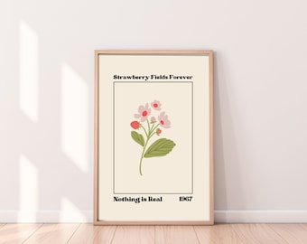 Strawberry Fields Forever Printable Wall Art, Nothing is Real Print, The Beatles, Floral Decor