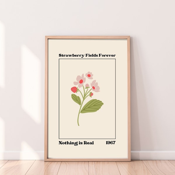 Strawberry Fields Forever Printable Wall Art, Nothing is Real Print, The Beatles, Floral Decor