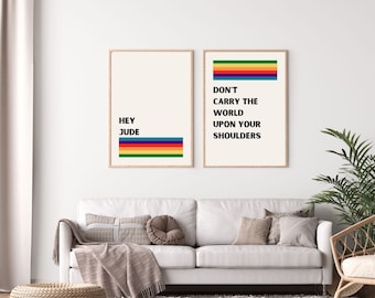 Hey Jude Beatles Printable Wall Art Set, Beatles Lyrics, Set of 2 Posters, Instant Download Art, Retro Vibes Home Decor, Vintage Rainbow