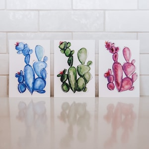 Watercolor Painting print Paddle Cactus set of 3 - Desert Wall Decor