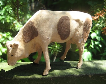 Antique German Composite Paper Mache Cow Toy Figurine / Shabby Farmhouse Decor / Primitive Decor