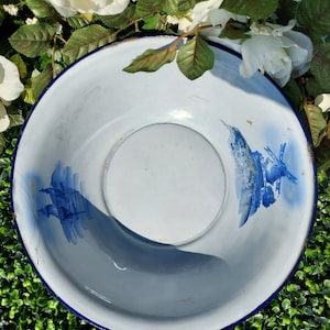 Vintage White Enamel Metal Dutch Mixing / Serving Bowl