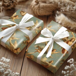 Angels Cherubim Antique Gift Wrap - Antique Christmas Oil Painting, Heavenly Gift Wrap Paper, Wings Custom Gift Paper image 7
