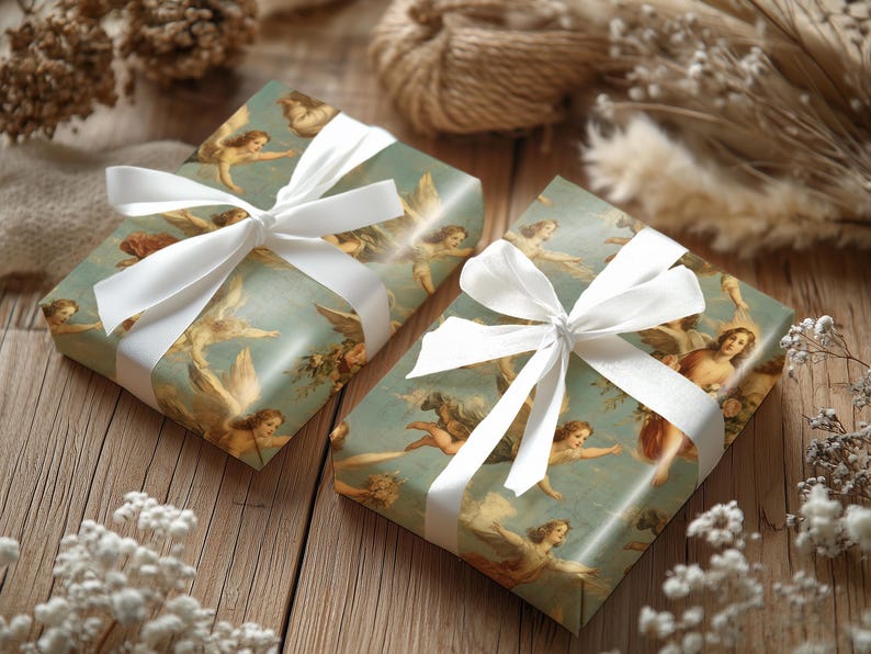 Angels Cherubim Antique Gift Wrap - Antique Christmas Oil Painting, Heavenly Gift Wrap Paper, Wings Custom Gift Paper image 7