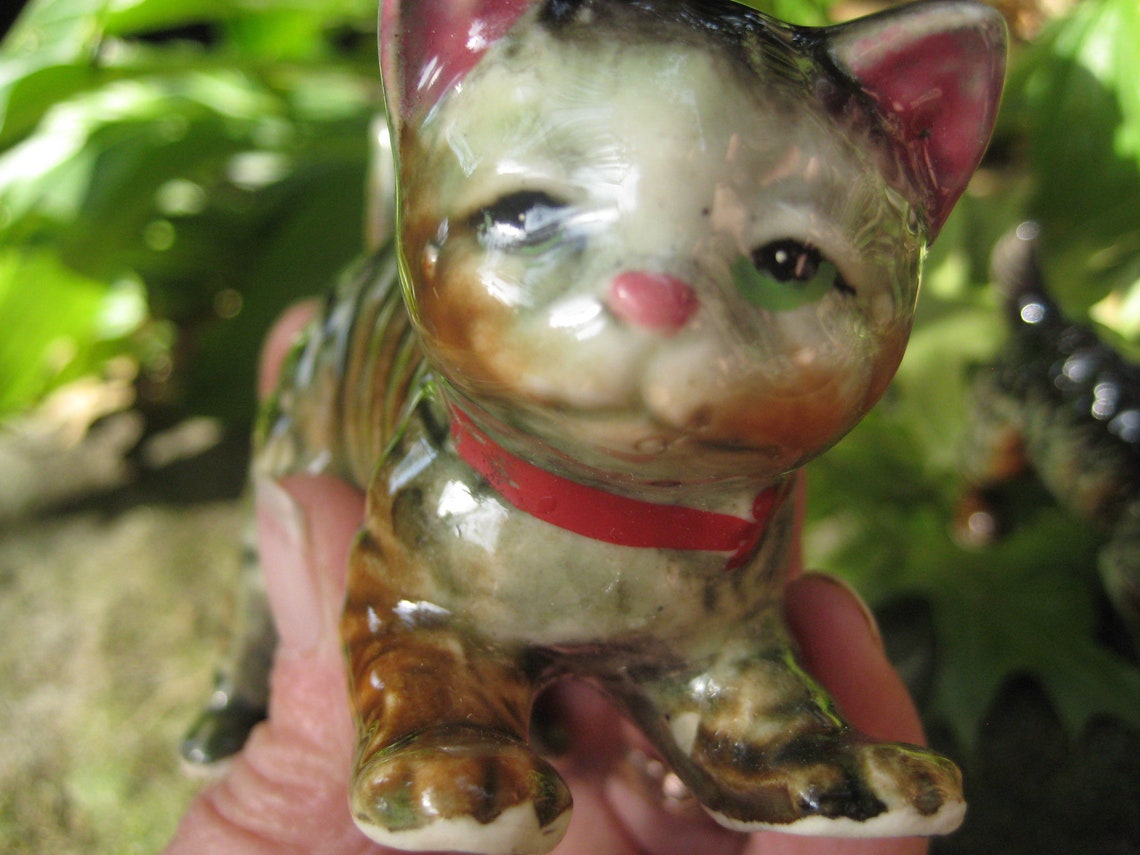 Vintage Enesco Pair of Ceramic Cat Figurines Etsy