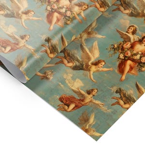 Closeup detail of Angels Cherubim Antique Gift Wrap - 1