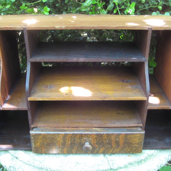 Vintage Wooden Pigeon-Hole Insert with Drawer for Drop-Front Secretary Desk