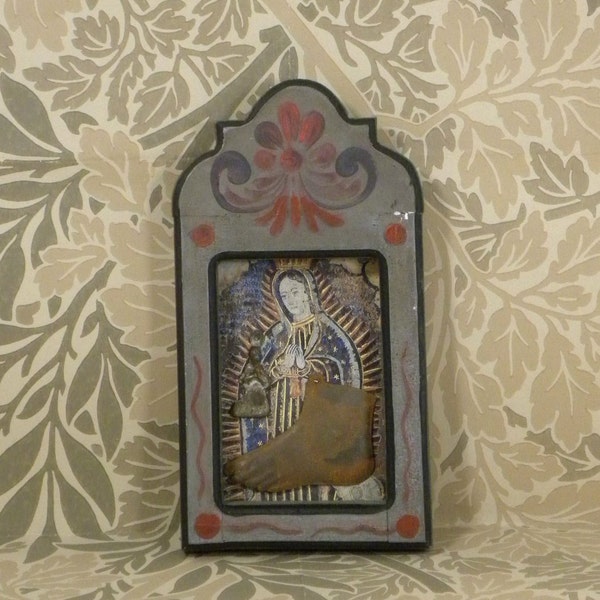 Guadalupe Gray Shrine, Milagros, Tin ornament,Folk Art, Mexico,Vintage