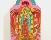 13" Guadalupe Art Shrine, Assemblage, Folk Art, Inspirational, Tabletop Shrine
