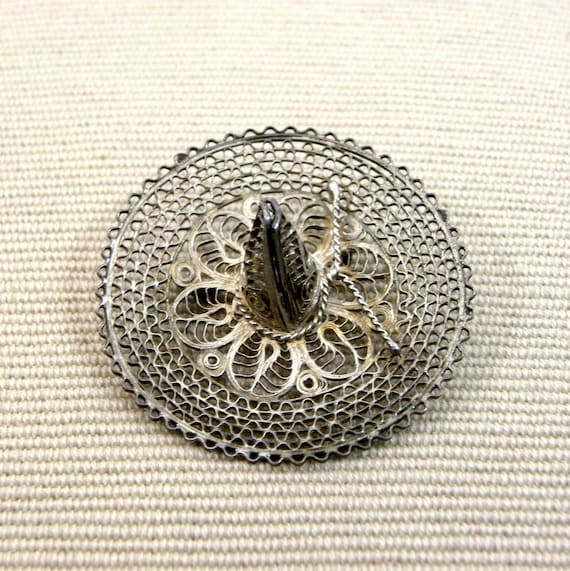 Vintage Mexico Silver Wire Filigree Sombrero Brooc