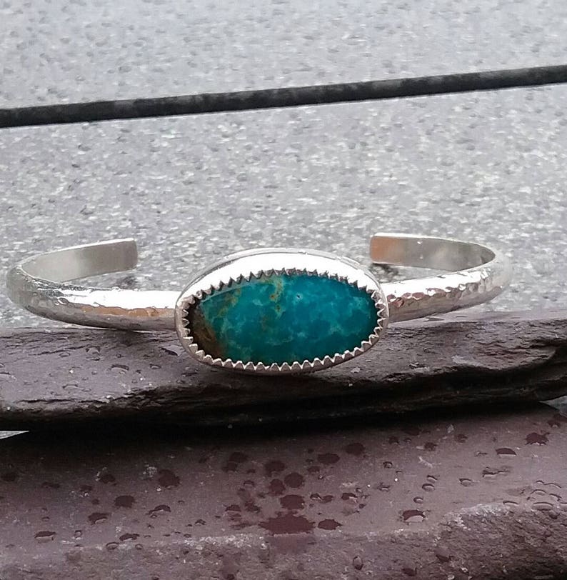 Gemstone cuff Hallmarked cuff Silver cuff Hammered silver cuff Turquoise cuff Hammered cuff