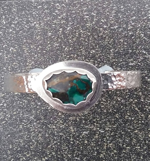 Gemstone cuff Hallmarked cuff Silver cuff Hammered silver cuff Turquoise cuff Hammered cuff