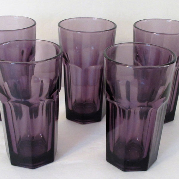 Five Vintage Libbey "Gibraltar" Amethyst Glasses