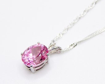 Pink Sapphire Necklace. Sapphire Necklace. Gemstone Necklace. Sterling Silver. Prong Setting. Pink Sapphire. Facet Cut Necklace.