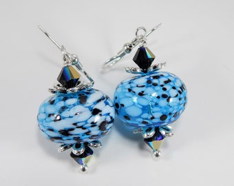 Hand Blown Glass Earrings. Blue Glass Earrings. Dangle Earrings. Glass Beads. Boho. Glass Bead Earrings. Rondelle Beads. Whimsical.