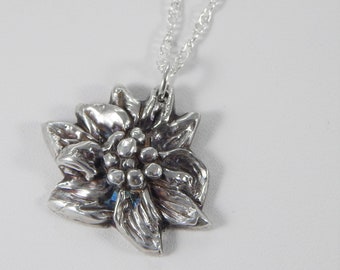 Floral Charm Necklace. Precious Metal Clay. Fine Silver Necklace. PMC. Fine Silver Charm. Oxidized Charm. Flower Necklace. Silver Pendant.