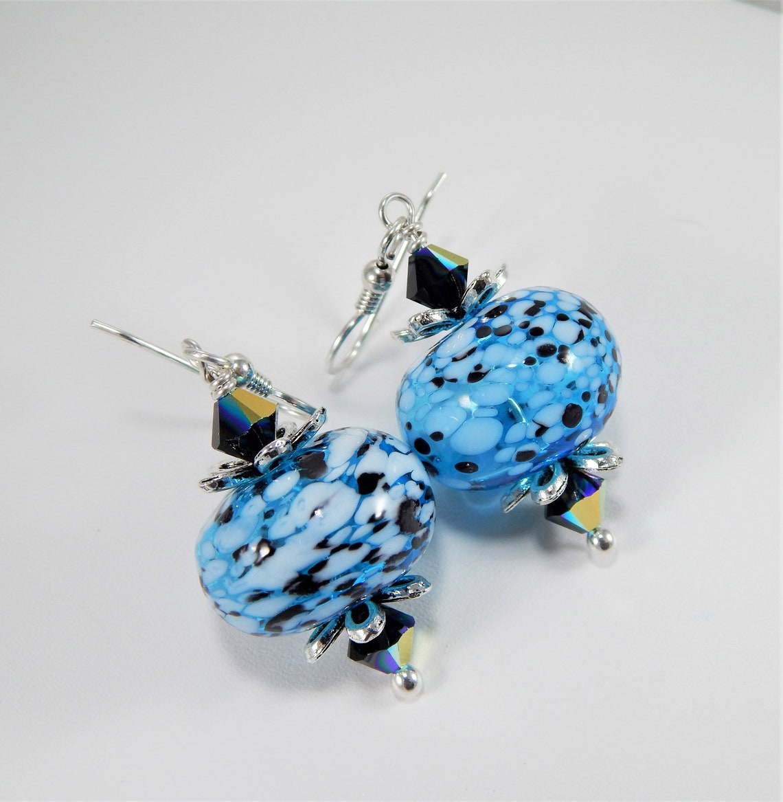 Hand Blown Glass Earrings. Blue Glass Earrings. Dangle Etsy