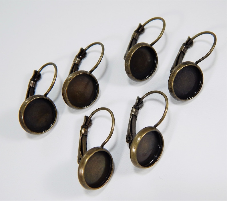 Lever Backs Antique Brass Plated Bezel Setting Leverbacks Lead-Free Destash Nickel-Free 12mm Bezel Three Pair.