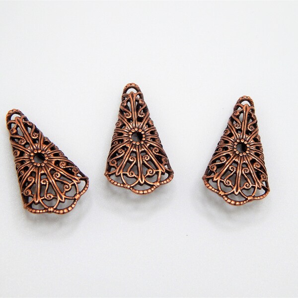 Filigree Fanfold Cones. Filigree Folded Triangles. Antique Copper Filigree Fanfolds. Filigree Component. Jewelry Findings. Destash. Set of 3