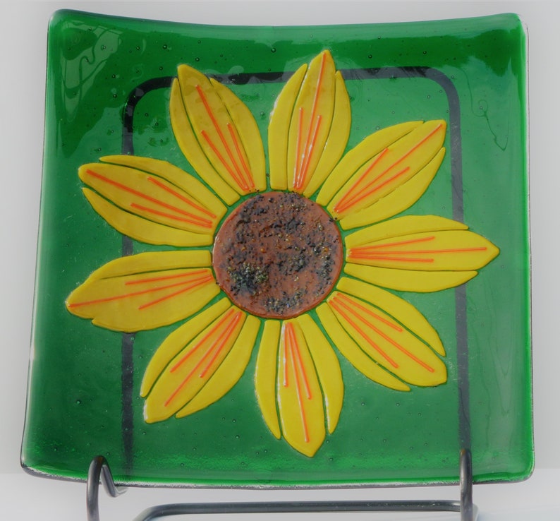 Sunflower Fused Glass Art Plate Original Art Etsy