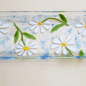 Daisies, fused glass art bowl/ dish, tray