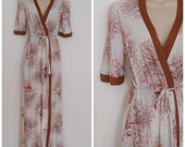 70s 80s Autumn Robe - Lightweight Cotton Sleepwear - Small XS