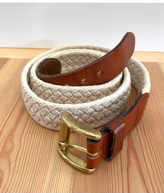 Vintage Braided Rope Cotton - Leather Belt, Size 38 - Etsy display picture 1