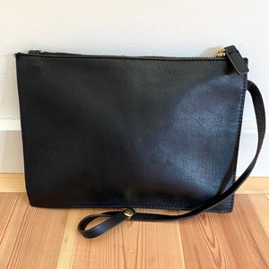 Vintage Black Leather Clutch bag/ Evening bag, minimalist image 1