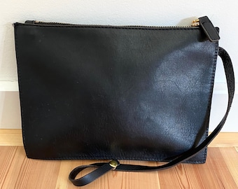 Vintage Black Leather Clutch bag/ Evening bag, minimalist