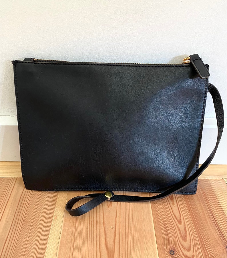 Vintage Black Leather Clutch bag/ Evening bag, minimalist image 1