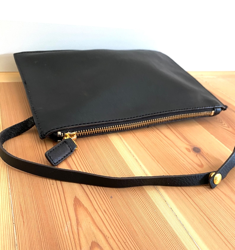 Vintage Black Leather Clutch bag/ Evening bag, minimalist image 4