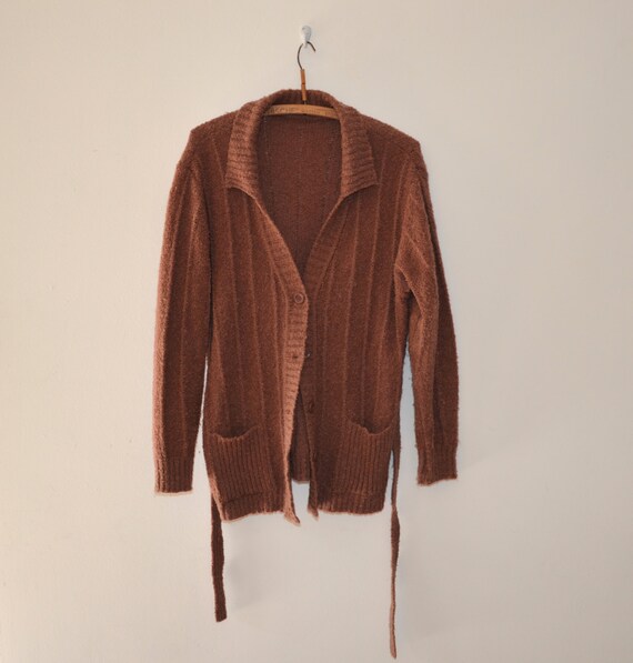 Vintage 80's Brown Sweater Coat / Wool Blend  Bel… - image 3