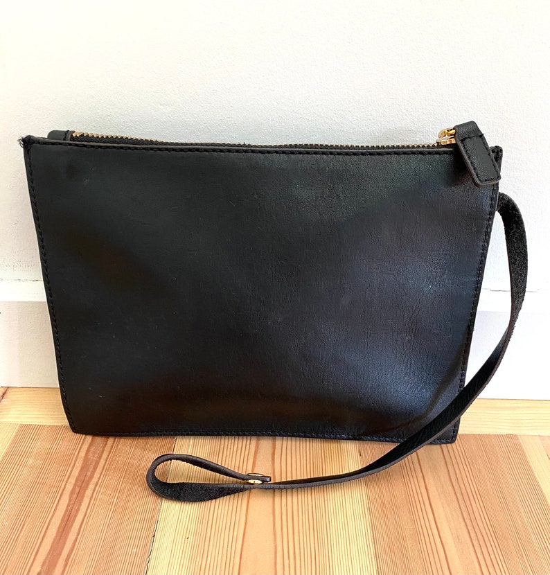 Vintage Black Leather Clutch bag/ Evening bag, minimalist image 2