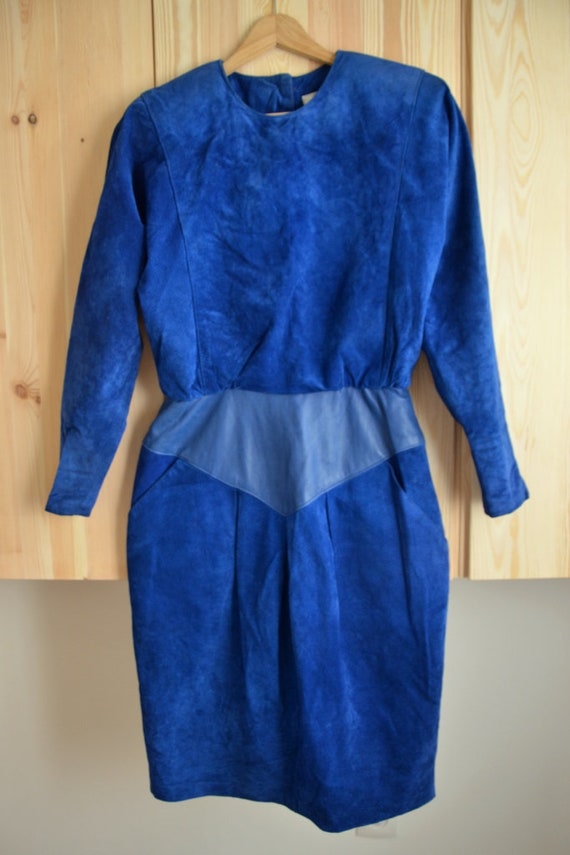 80's Leather Royal Blue Dress/ Suede Dress/