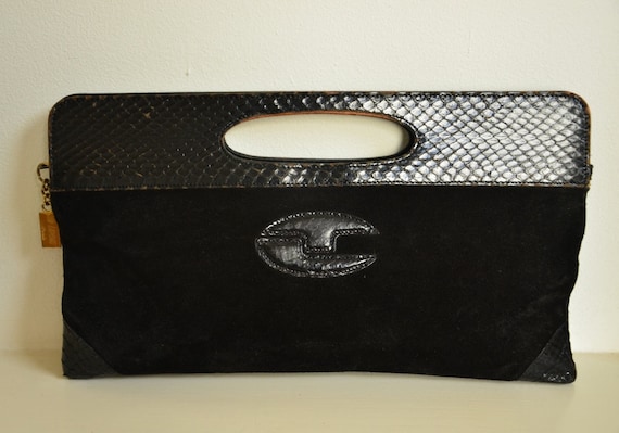 Black Suede Ted Lapidus Leather Clutch, Leather W