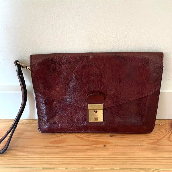 Burgundy - Brown Leather Clutch, Leather Wristlet, Leather Evening Bag, Leather Purse, Leather Envelope Bag, Leather Clutch, Everyday Clutch