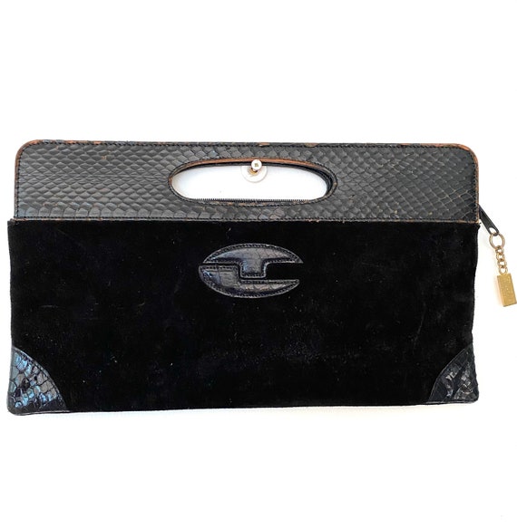 Black Suede Ted Lapidus  Leather Clutch, Leather … - image 1