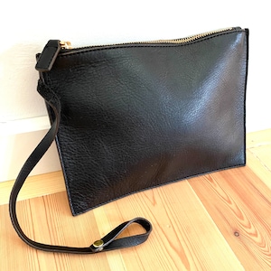 Vintage Black Leather Clutch bag/ Evening bag, minimalist image 3