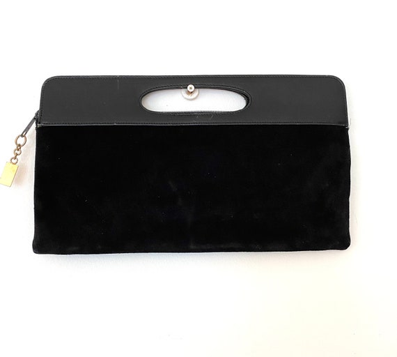 Black Suede Ted Lapidus  Leather Clutch, Leather … - image 2