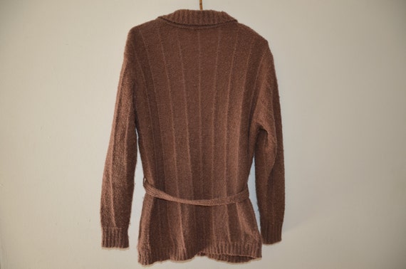 Vintage 80's Brown Sweater Coat / Wool Blend  Bel… - image 2