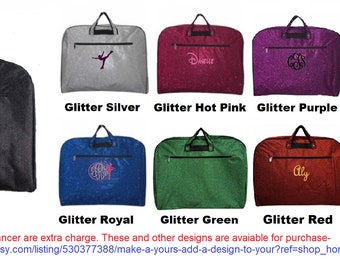 Garment Bag, Sparkle! Glitter Personalized with Embroidery.All colors are Back in stock! Perfect for Travel, cheer, dance, sports