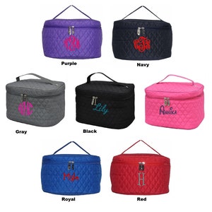 Cosmetic bag,Personalized stylish Large Quilted makeup bag with monogram or name. With mirror and brush compartment inside