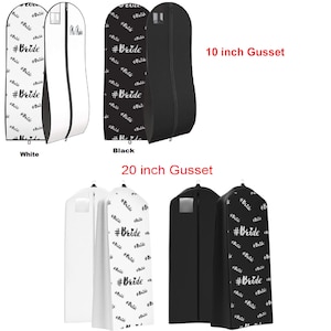Garment Bag,  Xtra long, Gusseted, Solid Black with Bride. Personalized with Embroidery,-  For Bridal Wedding Gowns in 2 sizes