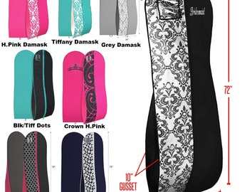 Garment Bag Gusseted colorful patterned, Personalized with Embroidery - For Prom Dresses and Bridal Wedding Gowns  72inx24inx10in