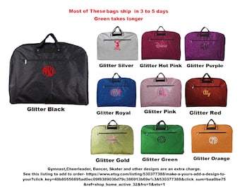 Glitter Garment Bag, Cheerleader bag, Dance bag, Dress bag, Travel Bag. Sparkle! Personalized with Embroidery.